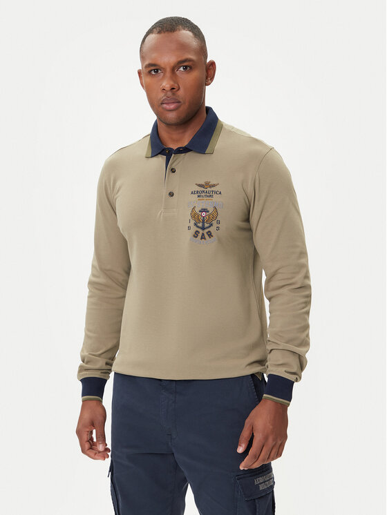 Aeronautica Militare Тениска с яка и копчета 252PO1896UP00173 Каки Regular Fit цвят на ниска цена