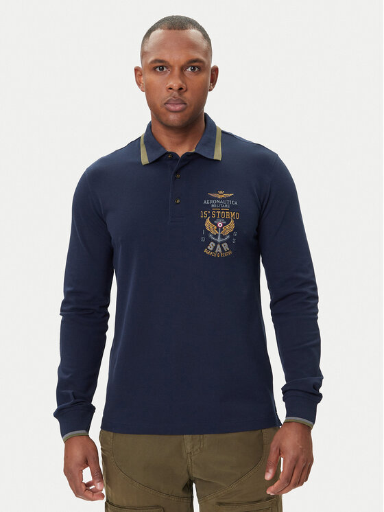 Aeronautica Militare Тениска с яка и копчета 252PO1896UP00173 Тъмносин Regular Fit цвят на ниска цена