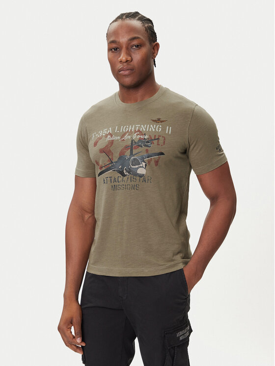 Aeronautica Militare Тишърт 252TS2472UJ00708 Каки Regular Fit цвят на ниска цена