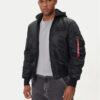Alpha Industries Яке бомбър MA-1 Zip Hood Back Print 128113 Черен Regular Fit цвят на ниска цена