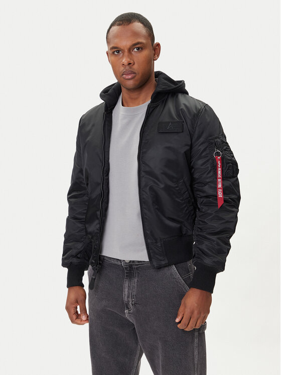 Alpha Industries Яке бомбър MA-1 Zip Hood Back Print 128113 Черен Regular Fit цвят на ниска цена