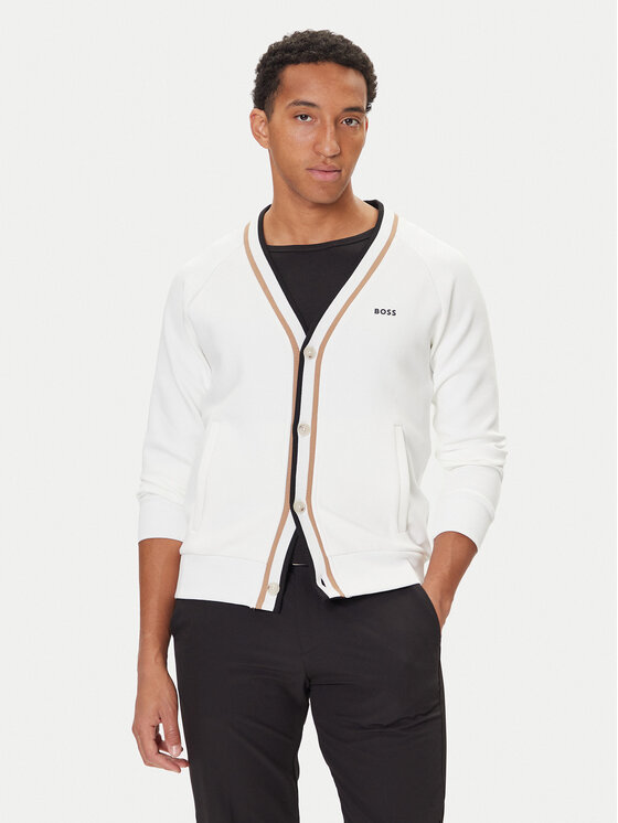 BOSS Кардиган Sardigan 50543472 Бял Relaxed Fit цвят на ниска цена