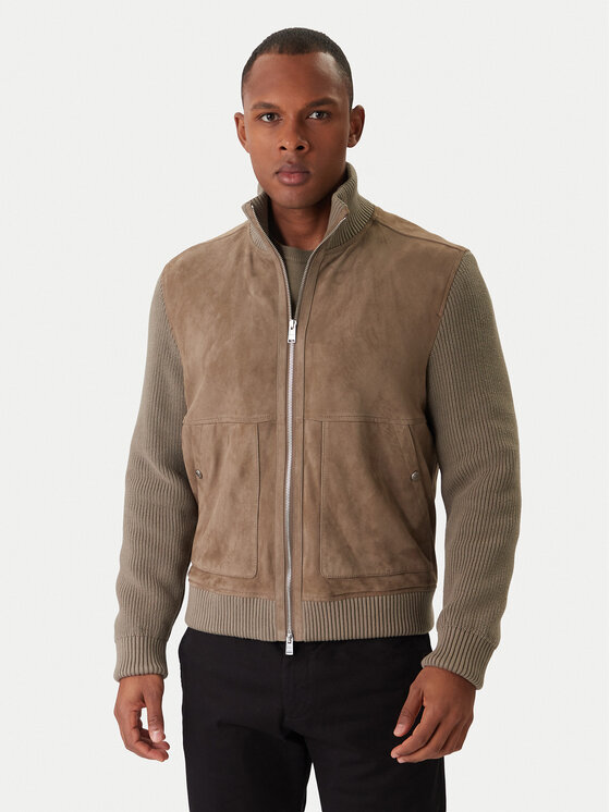 BOSS Кожено яке H-Maparo 50547673 Бежов Regular Fit цвят на ниска цена