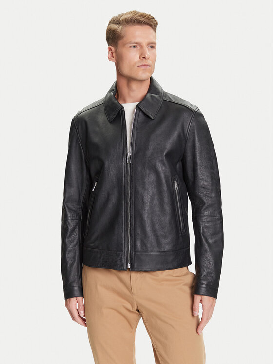 BOSS Кожено яке H-Mapson4 50543214 Черен Regular Fit цвят на ниска цена