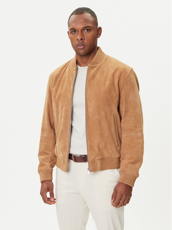 BOSS Кожено яке H-Muller 50543213 Бежов Regular Fit цвят на ниска цена