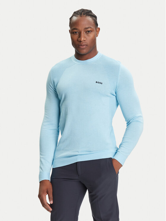 BOSS Пуловер K_Momentum 50541944 Светлосиньо Regular Fit цвят на ниска цена