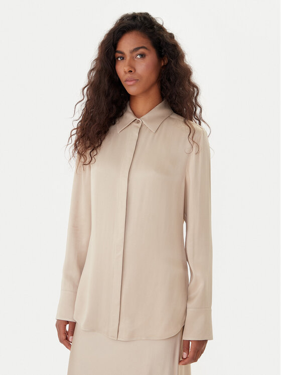 BOSS Риза Beruta1 50542007 Бежов Regular Fit цвят на ниска цена