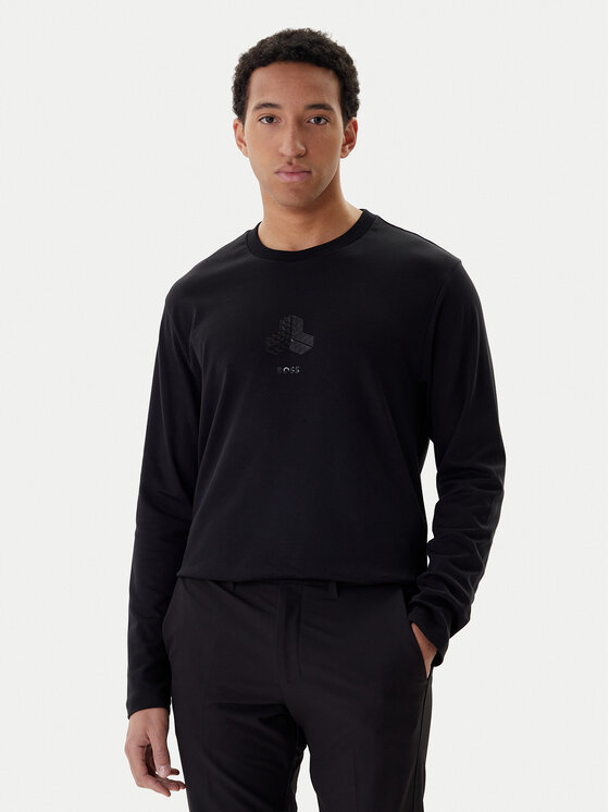 BOSS Тениска с дълъг ръкав Mirror Togn 50549414 Черен Relaxed Fit цвят на ниска цена