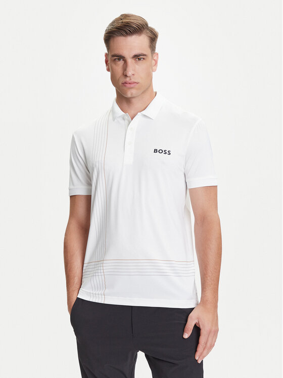 BOSS Тениска с яка и копчета Check 50545692 Бял Slim Fit цвят на ниска цена