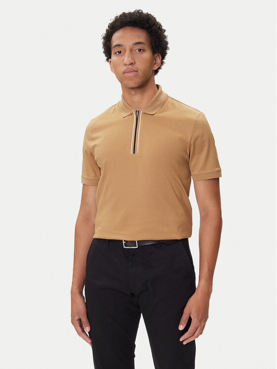 BOSS Тениска с яка и копчета H-Paras 65 50543880 Бежов Regular Fit цвят на ниска цена