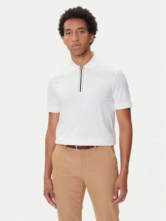 BOSS Тениска с яка и копчета H-Paras 65 50543880 Бял Regular Fit цвят на ниска цена