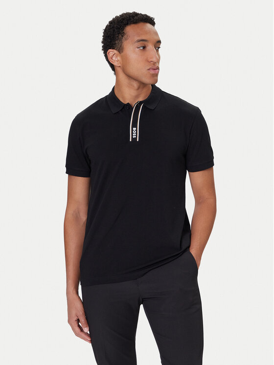 BOSS Тениска с яка и копчета Paddy 50549362 Черен Regular Fit цвят на ниска цена