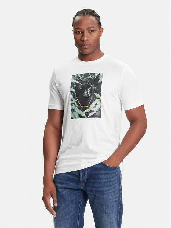BOSS Тишърт Te_Animali 50546362 Бял Regular Fit цвят на ниска цена