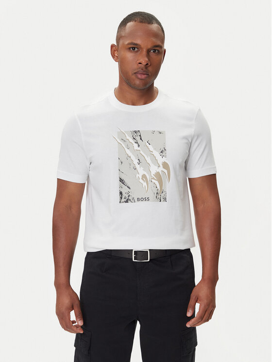 BOSS Тишърт Te_Animali 50546362 Бял Regular Fit цвят на ниска цена
