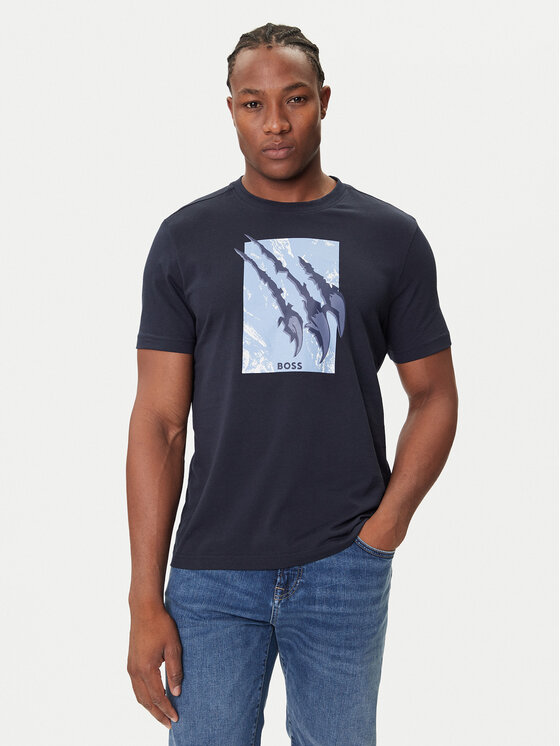 BOSS Тишърт Te_Animali 50546362 Тъмносин Regular Fit цвят на ниска цена