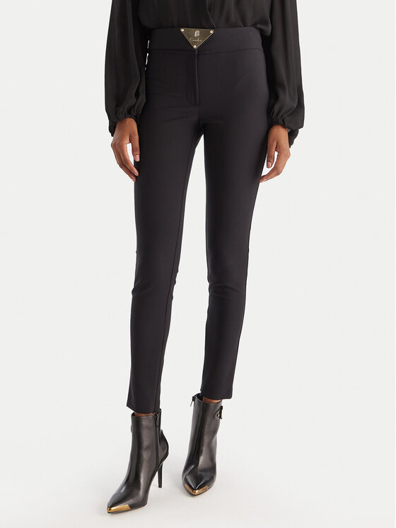 Babylon Текстилни панталони E00057 Черен Slim Fit цвят на ниска цена