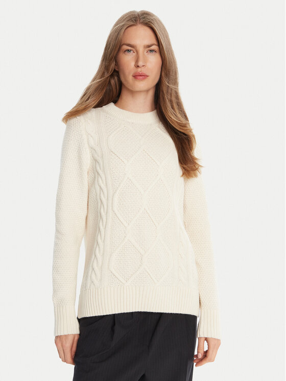 Barbour Пуловер Burne Crew LKN1572WH51 Екрю Regular Fit цвят на ниска цена