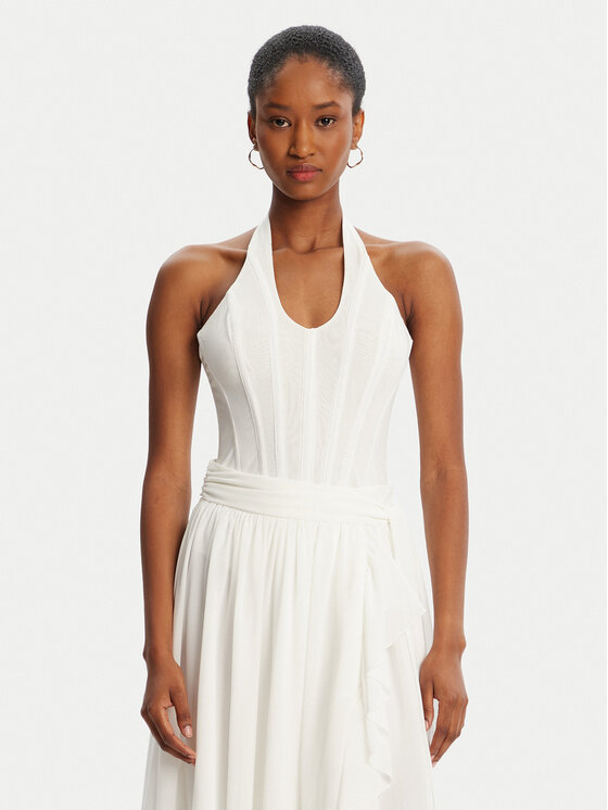 Bardot Боди Trey Halter Neck 60030TB Бял Slim Fit цвят на ниска цена