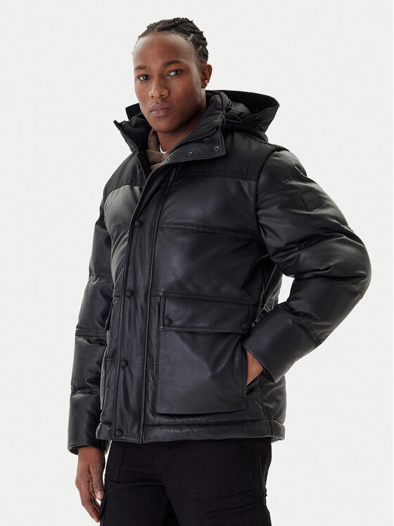 Boss Кожено яке Jolam 50522219 Черен Relaxed Fit цвят на ниска цена