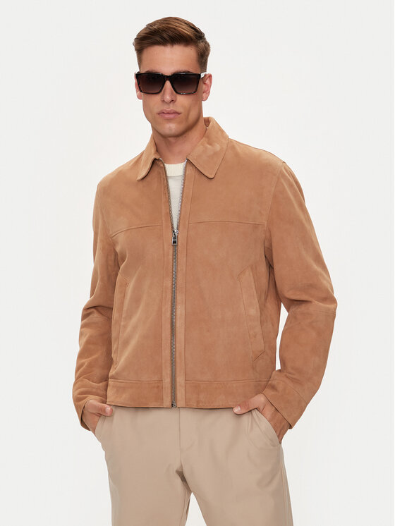 Boss Кожено яке Malbano4 50510178 Бежов Regular Fit цвят на ниска цена