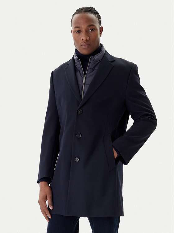 Bugatti Вълнено палто 821628-84221 M Тъмносин Regular Fit цвят на ниска цена