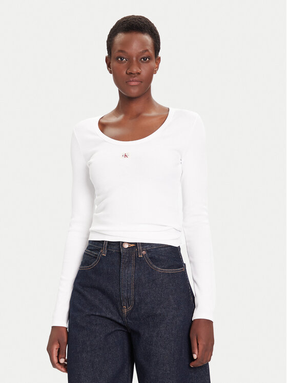 Calvin Klein Jeans Блуза LV047D218G Бял Slim Fit цвят на ниска цена