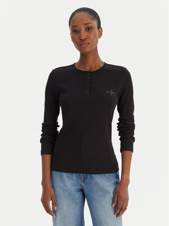 Calvin Klein Jeans Блуза LV047E201G Черен Regular Fit цвят на ниска цена