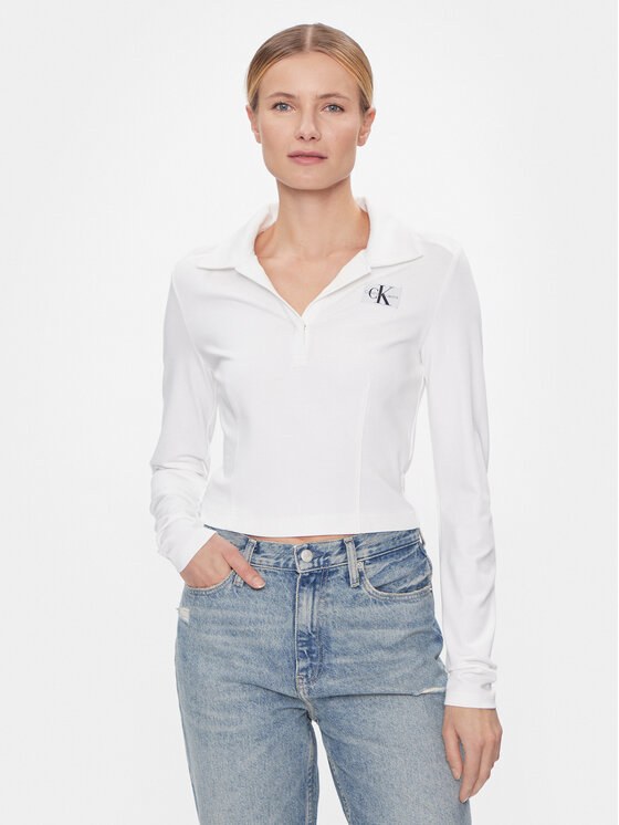 Calvin Klein Jeans Блуза Polo Collar Milano Regular Top J20J222556 Бял Regular Fit цвят на ниска цена