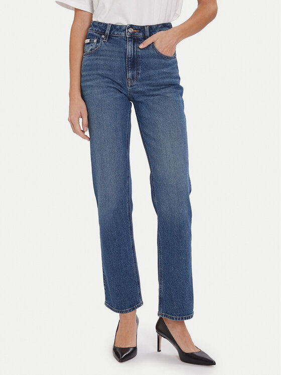 Calvin Klein Jeans Дънки LV047D743G Син Straight Fit цвят на ниска цена