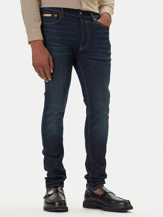 Calvin Klein Jeans Дънки LV04RD718G Тъмносин Skinny Fit цвят на ниска цена