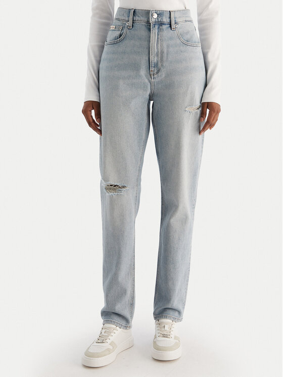 Calvin Klein Jeans Дънки New Mom Jean Bowery Destroyed LV047D722G Син Mom Fit цвят на ниска цена