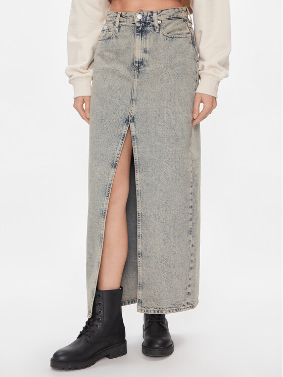 Calvin Klein Jeans Дънкова пола Front Split Maxi Denim Skirt J20J222869 Син Slim Fit цвят на ниска цена