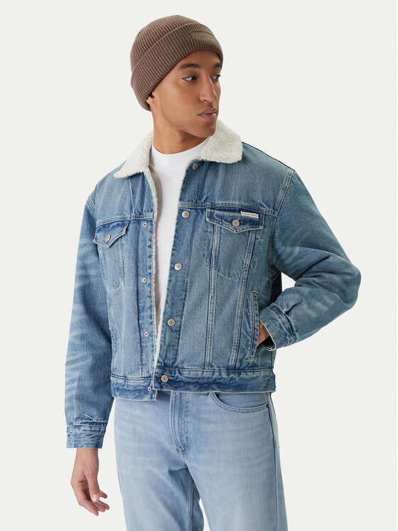 Calvin Klein Jeans Дънково яке 90s Sherpa LV04RD737G Син Regular Fit цвят на ниска цена