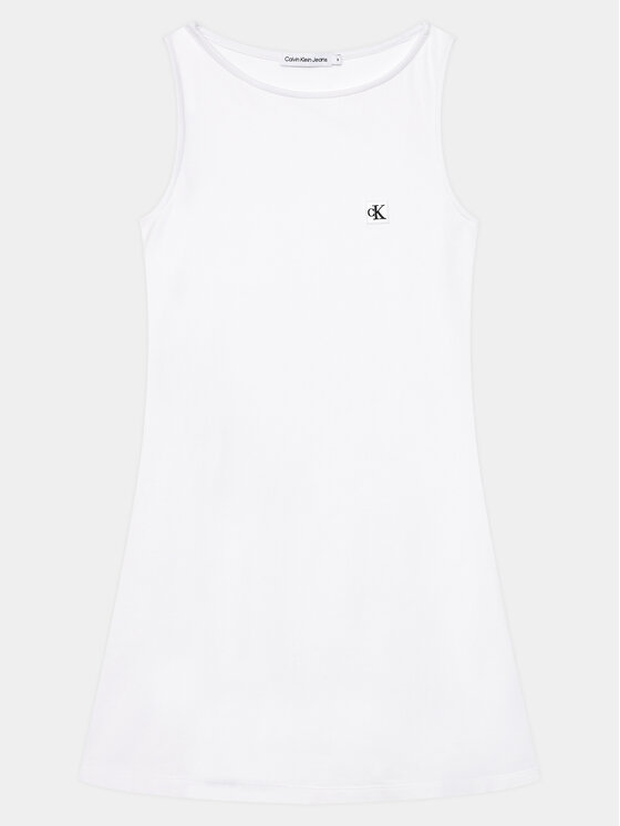 Calvin Klein Jeans Ежедневна рокля Badge IG0IG02498 Бял Regular Fit цвят на ниска цена