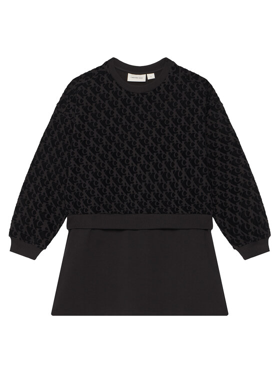 Calvin Klein Jeans Ежедневна рокля Logo Aop IG0IG03007 Черен Regular Fit цвят на ниска цена