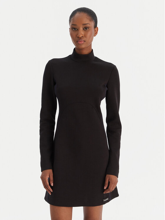 Calvin Klein Jeans Ежедневна рокля Ls Scuba Fit And Flare LV044D222G Черен Regular Fit цвят на ниска цена