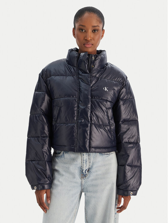 Calvin Klein Jeans Зимно яке Shine Crop LV047D504G Тъмносин Regular Fit цвят на ниска цена