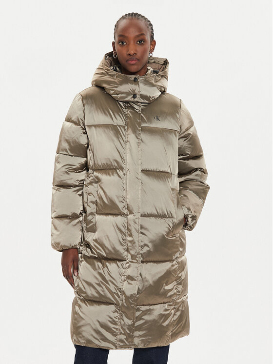 Calvin Klein Jeans Зимно яке Shiny Monologo J20J224617 Сив Regular Fit цвят на ниска цена