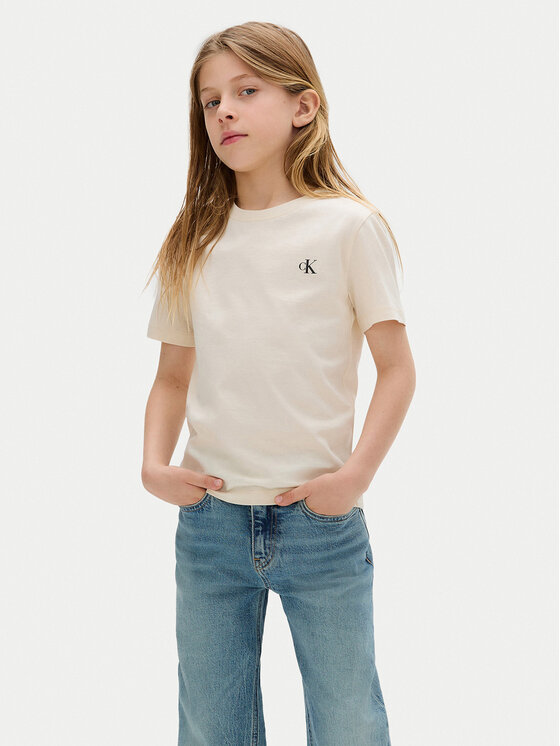 Calvin Klein Jeans Комплект тениски Monologo IB0IB01093 D Бежов Regular Fit цвят на ниска цена