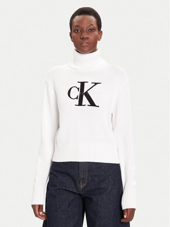 Calvin Klein Jeans Поло Chenille LV047D354G Бял Relaxed Fit цвят на ниска цена