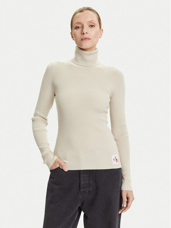 Calvin Klein Jeans Поло LV047D350G Бежов Regular Fit цвят на ниска цена