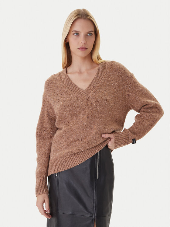 Calvin Klein Jeans Пуловер Chunky LV044D328G Кафяв Regular Fit цвят на ниска цена