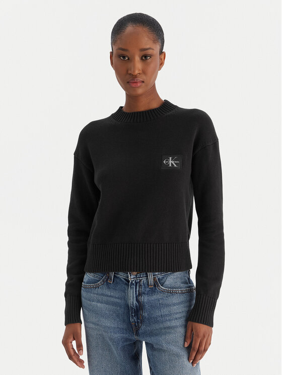 Calvin Klein Jeans Пуловер Ck Embro Badge LV047D351G Черен Regular Fit цвят на ниска цена