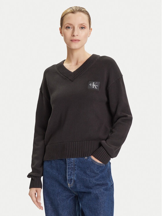 Calvin Klein Jeans Пуловер LV047D352G Черен Regular Fit цвят на ниска цена