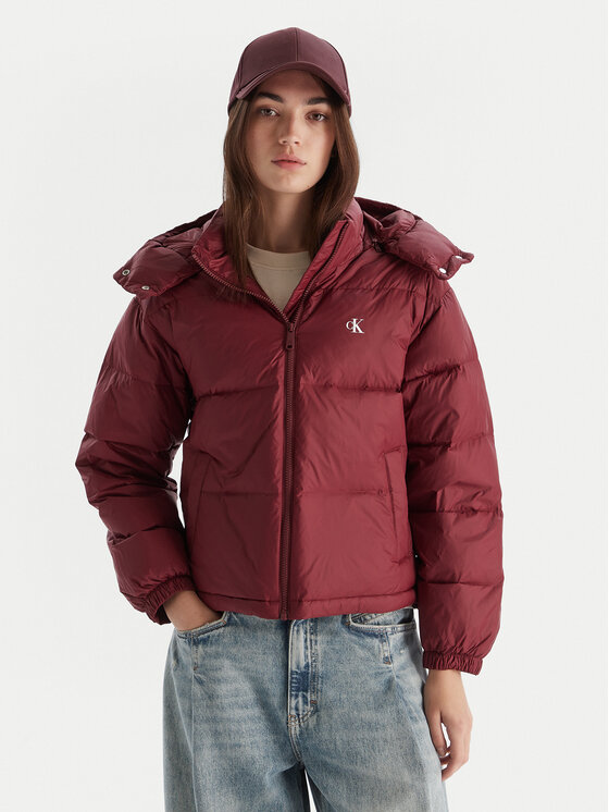 Calvin Klein Jeans Пухено яке Essential LV047D501G Бордо Relaxed Fit цвят на ниска цена