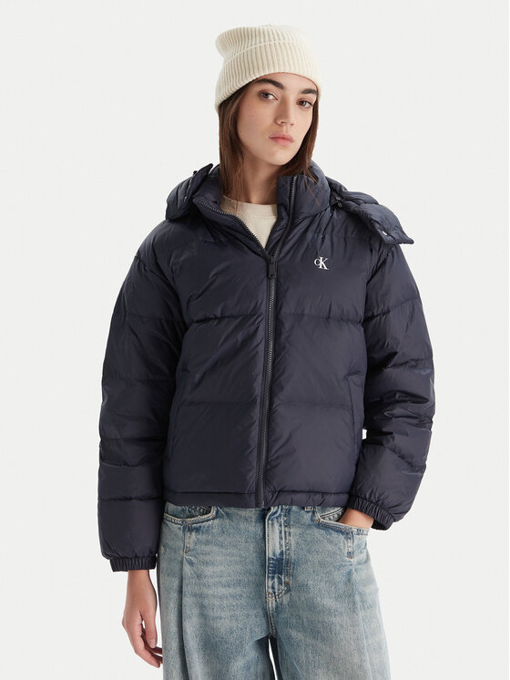 Calvin Klein Jeans Пухено яке Essential LV047D501G Тъмносин Relaxed Fit цвят на ниска цена