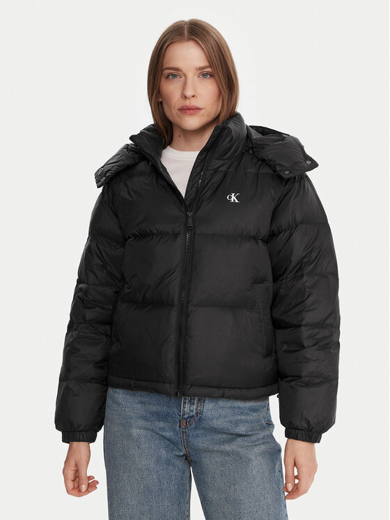 Calvin Klein Jeans Пухено яке Essential LV047D501G Черен Relaxed Fit цвят на ниска цена