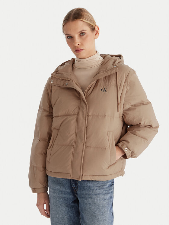 Calvin Klein Jeans Пухено яке LV044D522G Бежов Regular Fit цвят на ниска цена