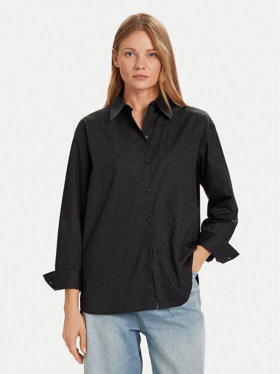 Calvin Klein Jeans Риза LV044D167G Черен Relaxed Fit цвят на ниска цена