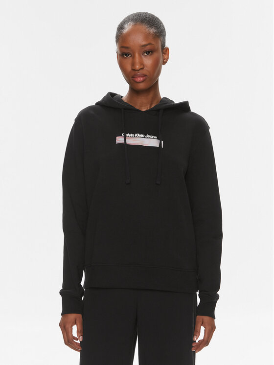 Calvin Klein Jeans Суитшърт Diffused J20J223267 Черен Regular Fit цвят на ниска цена